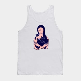 Cat lady with four dark blue cats Tank Top